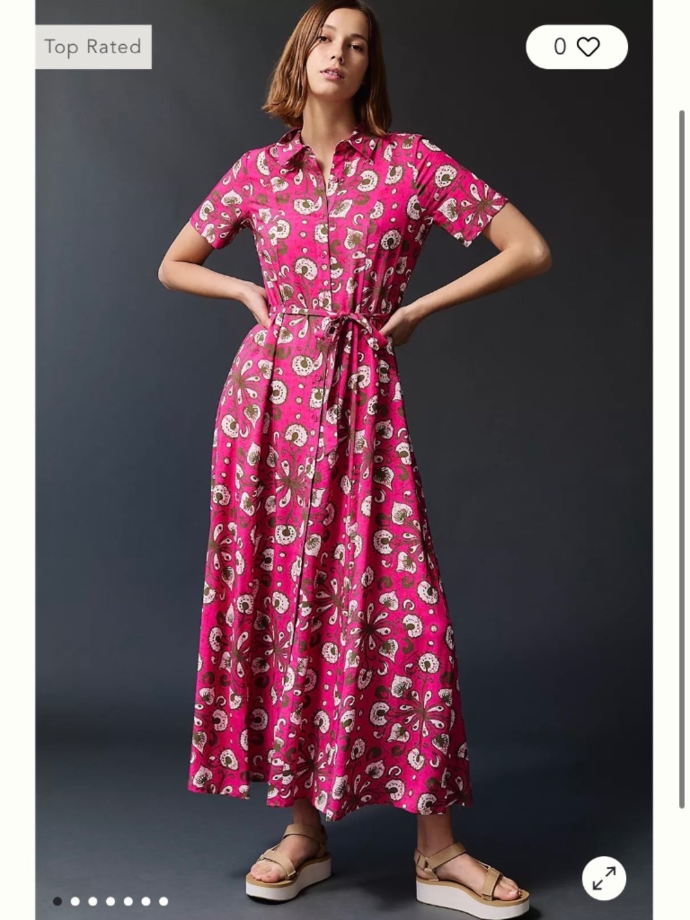 Anthropologie Porridge Clothing Vianne Maxi Shirt Dress Pink Floral Belted  Sz 8